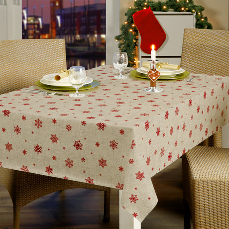 Nordfavn Snowflakes – Julvaxduk med röda snöflingor och iskristaller miljöbild