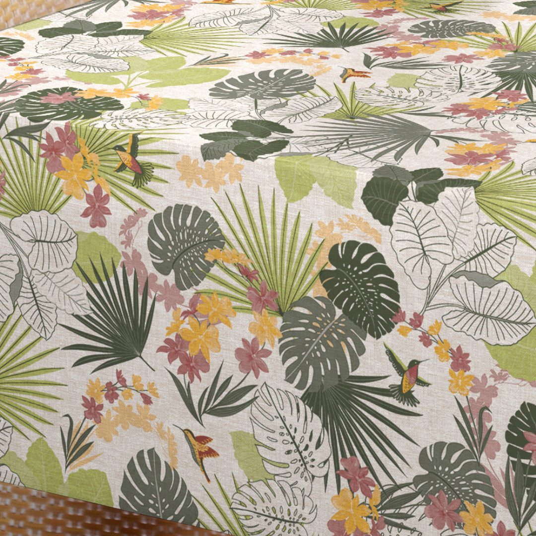 Nordfavn Tropical Kolibri – Vaxduk med botaniskt mönster närbild