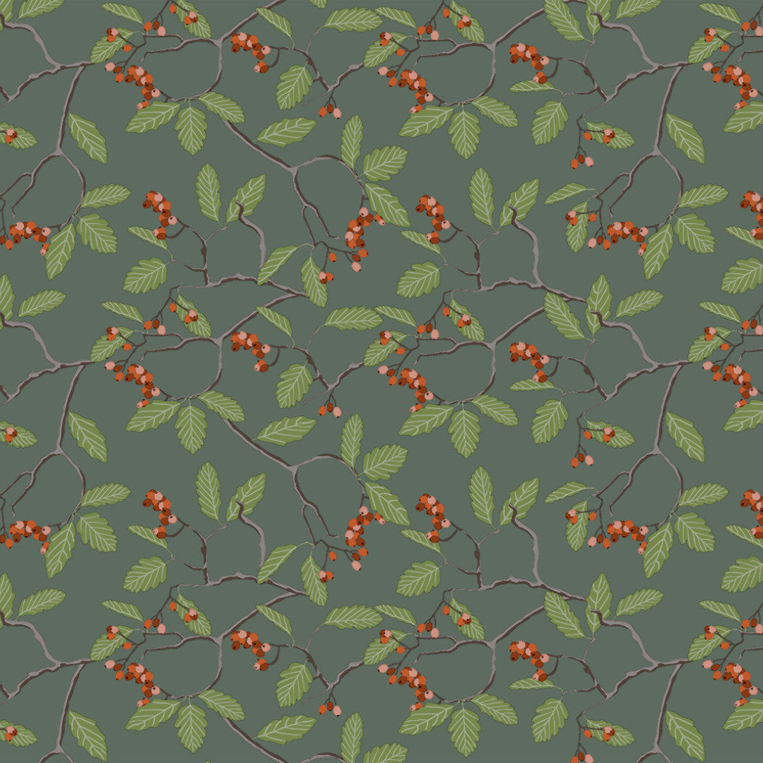 Nordfavn Winter Berry – Julvaxduk med grenar och röda bär mönster