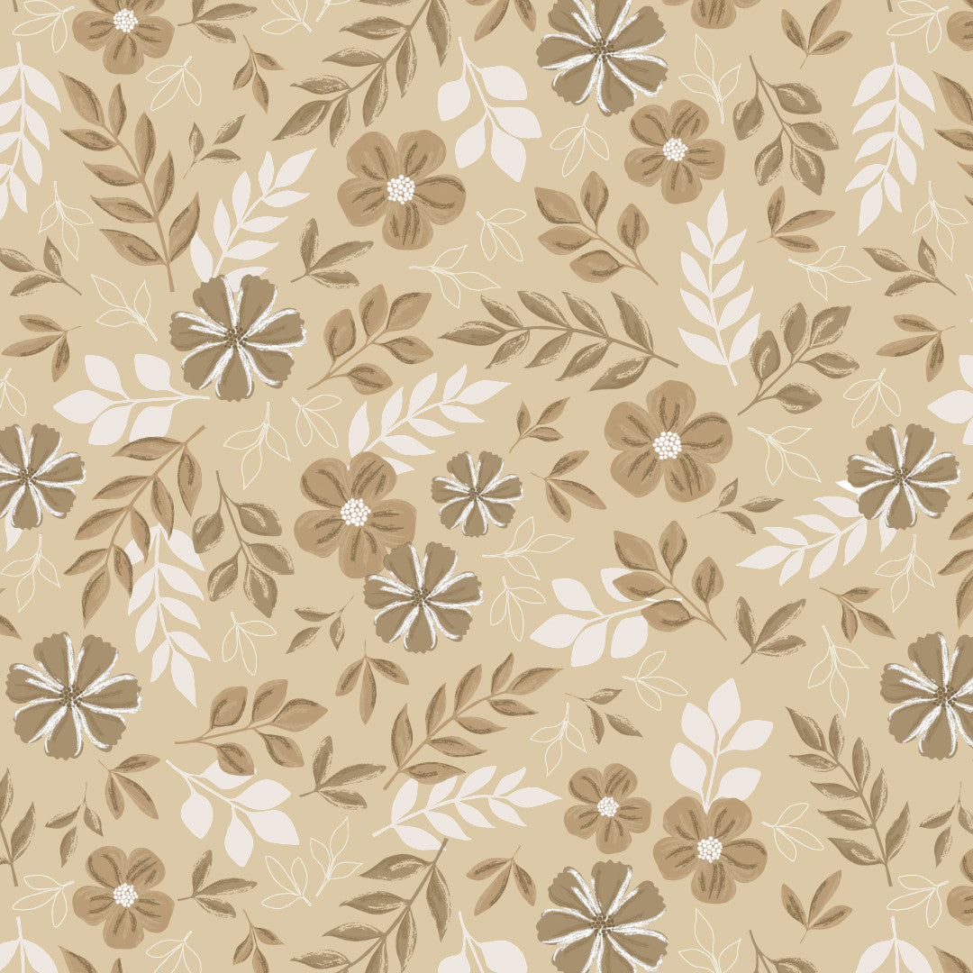 Nordic Bloom Sand – Vaxduk med lugnt blommönster