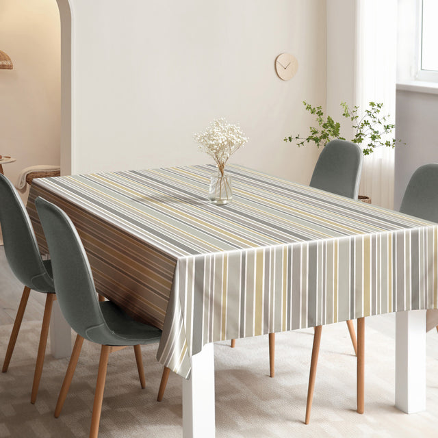 Nordic Stripe Beige – Randig vaxduk med lätt struktur, miljö