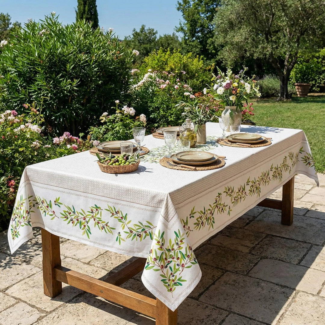 Nyons Ecru – Rektangulär akrylbelagd provenceduk 150 x 250 cm