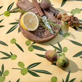 Olive It Jojoba – Captain Cook vaxduk med grafiskt olivmotiv närbild