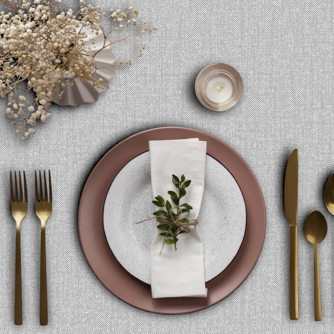 Oriel Grå - Enfärgad slät vaxduk med linnelook i grått, närbild