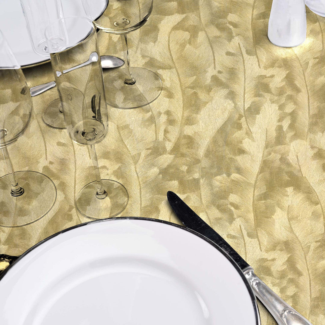 Orsia Guld – Vaxduk med fin metallic-effekt, närbild
