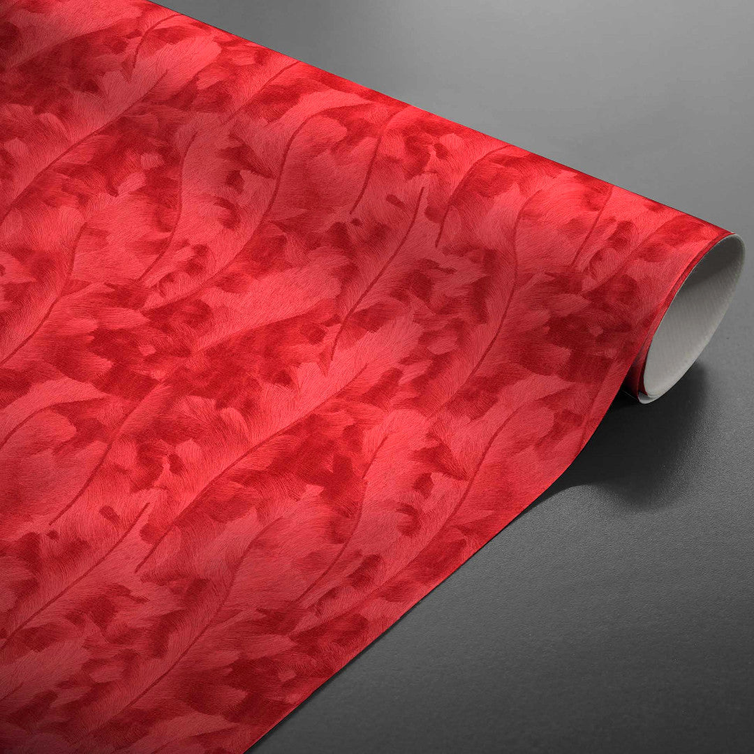 Orsia Röd – vaxduk med fin metallic-effekt, rullad