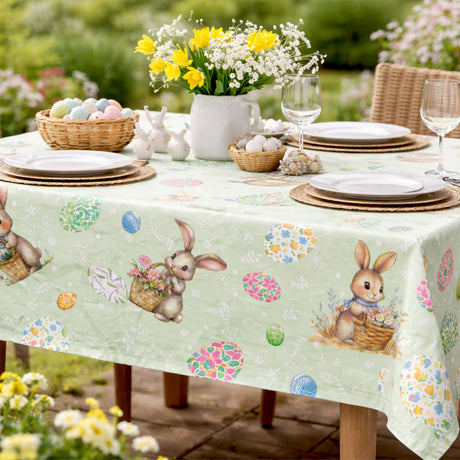 Påskhare Grön – påskvaxduk med hare och blomsterägg