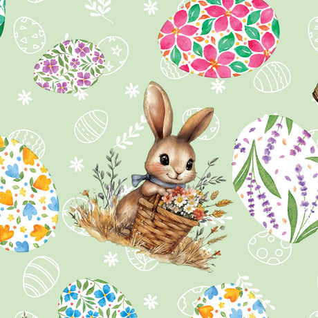 Påskhare Grön – påskvaxduk med hare och blomsterägg mönster
