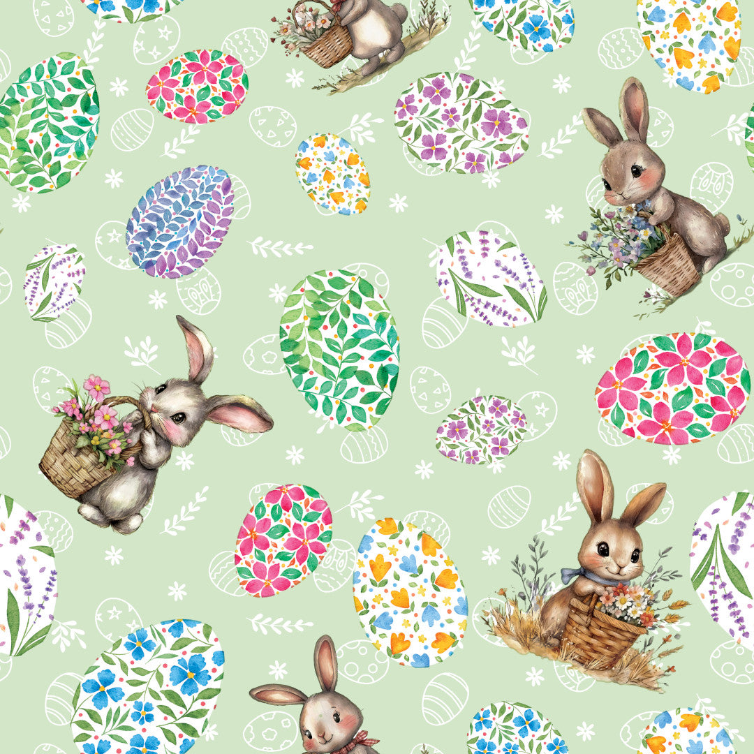 Påskhare Grön – påskvaxduk med hare och blomsterägg motiv