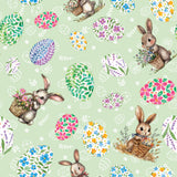 Påskhare Grön – påskvaxduk med hare och blomsterägg motiv