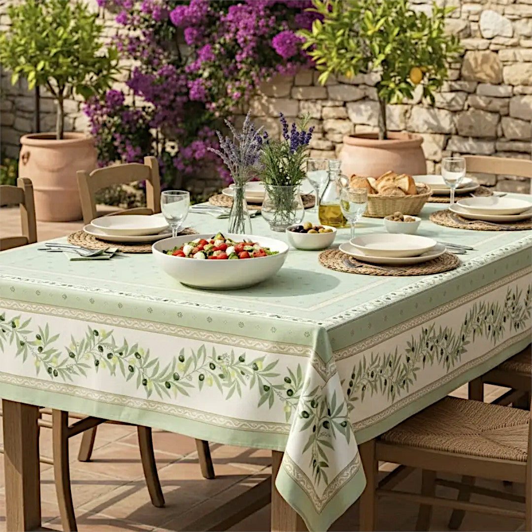 Ramatuelle Grön – Rektangulär akrylbelagd provenceduk 150 x 300 cm