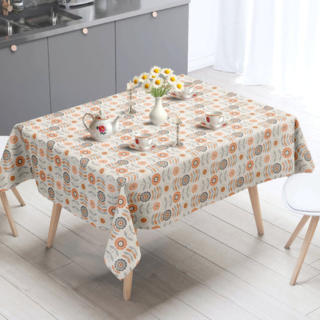 Retroblomma – krämfärgad vaxduk med grafiska blommor miljö