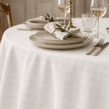 Rivera Blanco – Jacquardvävd textilvaxduk i offwhite 160 cm bred, rund