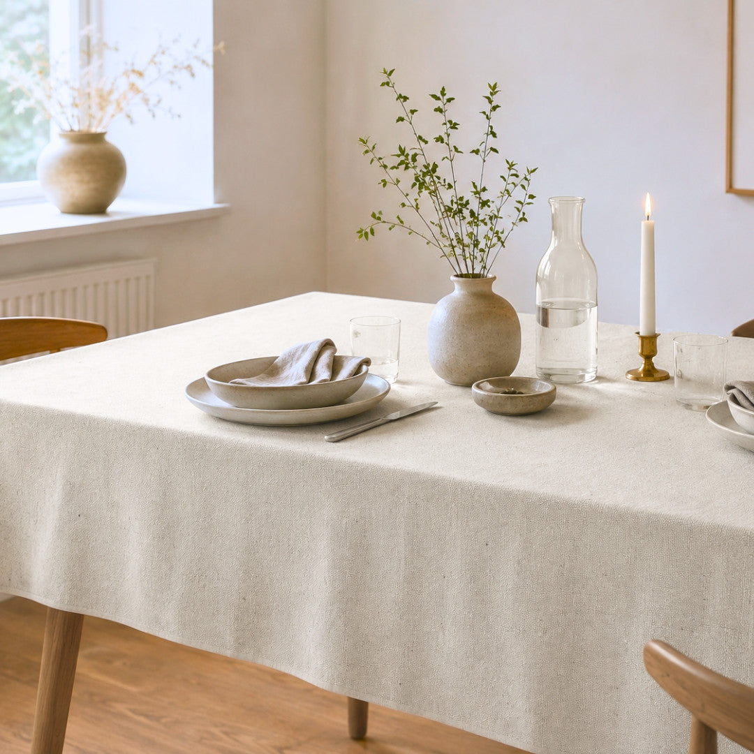 Nordfavn Roa Nieve Creme – Jacquardvävd textilvaxduk med naturliga mörka inslag