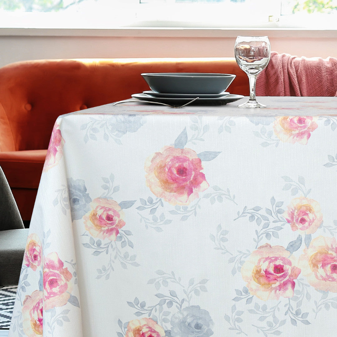 Rosalie Blush – Vaxduk med blommönster och textillook, hörn