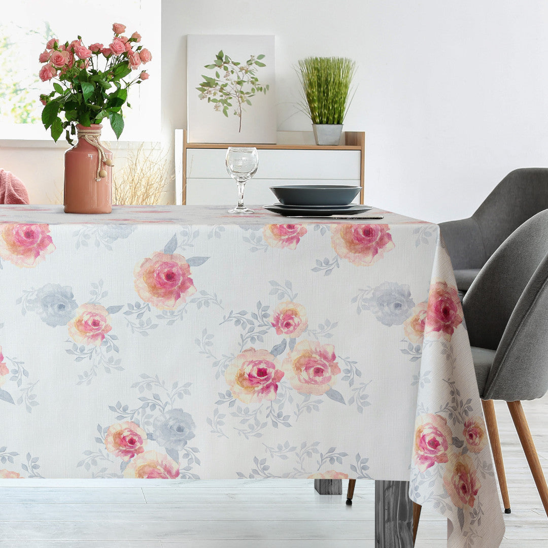 Rosalie Blush – Vaxduk med blommönster och textillook, miljö