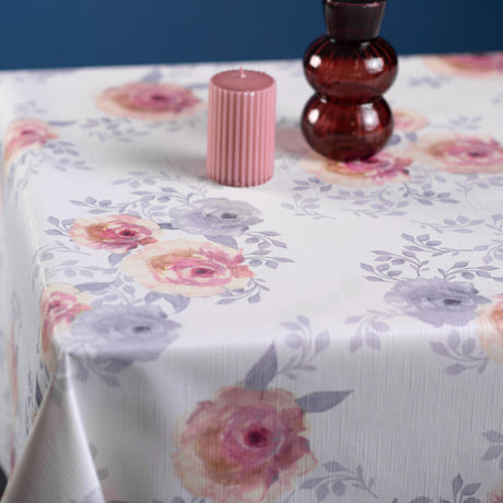 Rosalie Blush – Vaxduk med blommönster och textillook