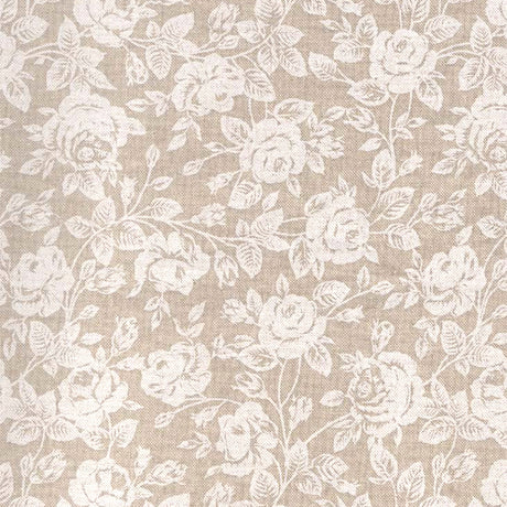 Rose Bianche – Textilvaxduk i linnelook, 160 cm bred, mönster