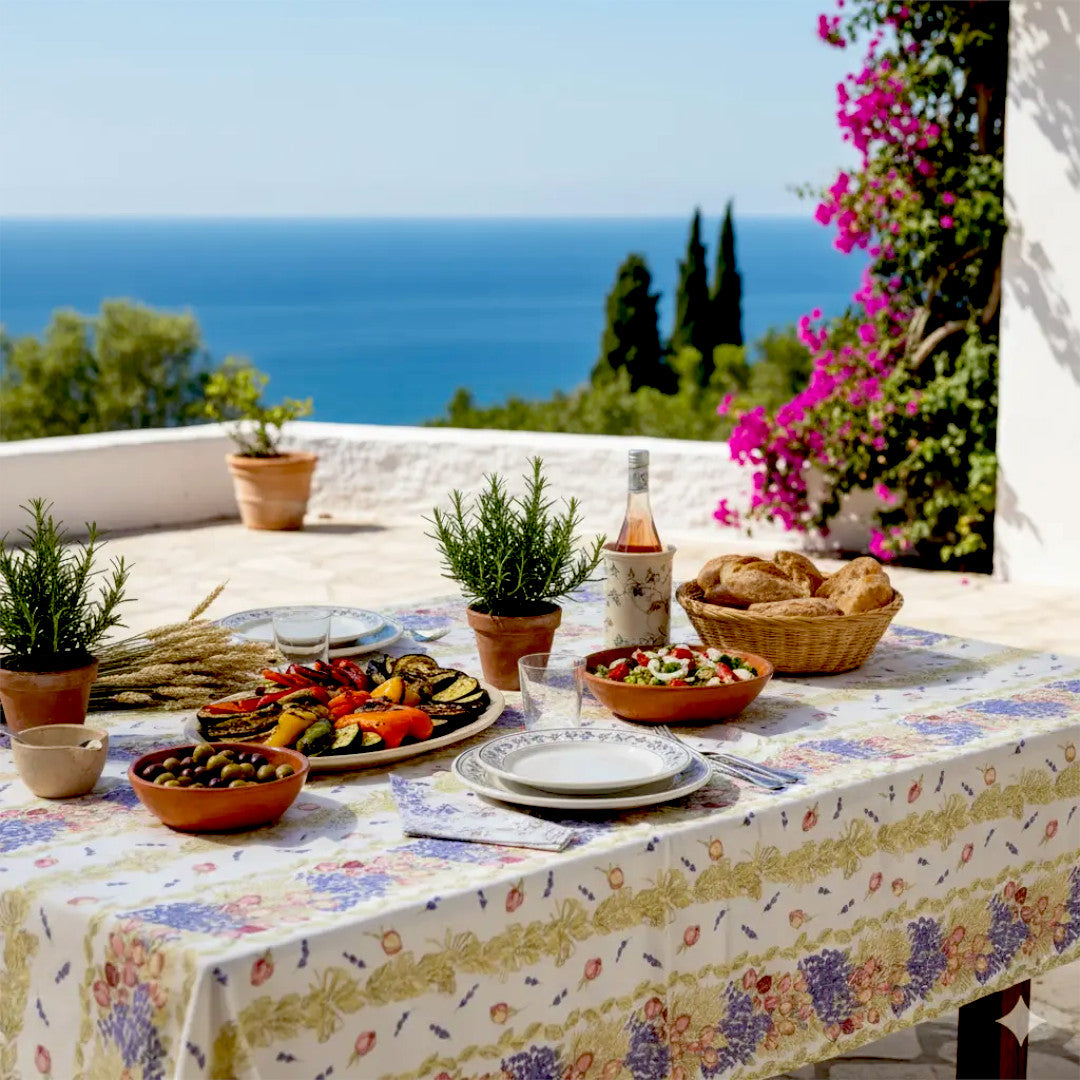 Rose Lavande – Rektangulär akrylbelagd Provenceduk 150 x 250 cm