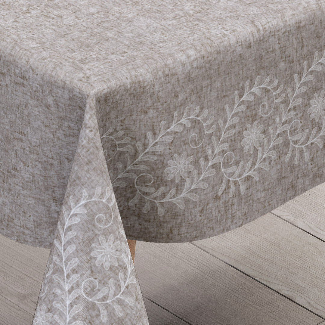 Silva Beige – beige vaxduk med elegant ornamentbård hörn