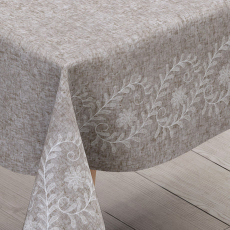 Silva Beige – beige vaxduk med elegant ornamentbård hörn