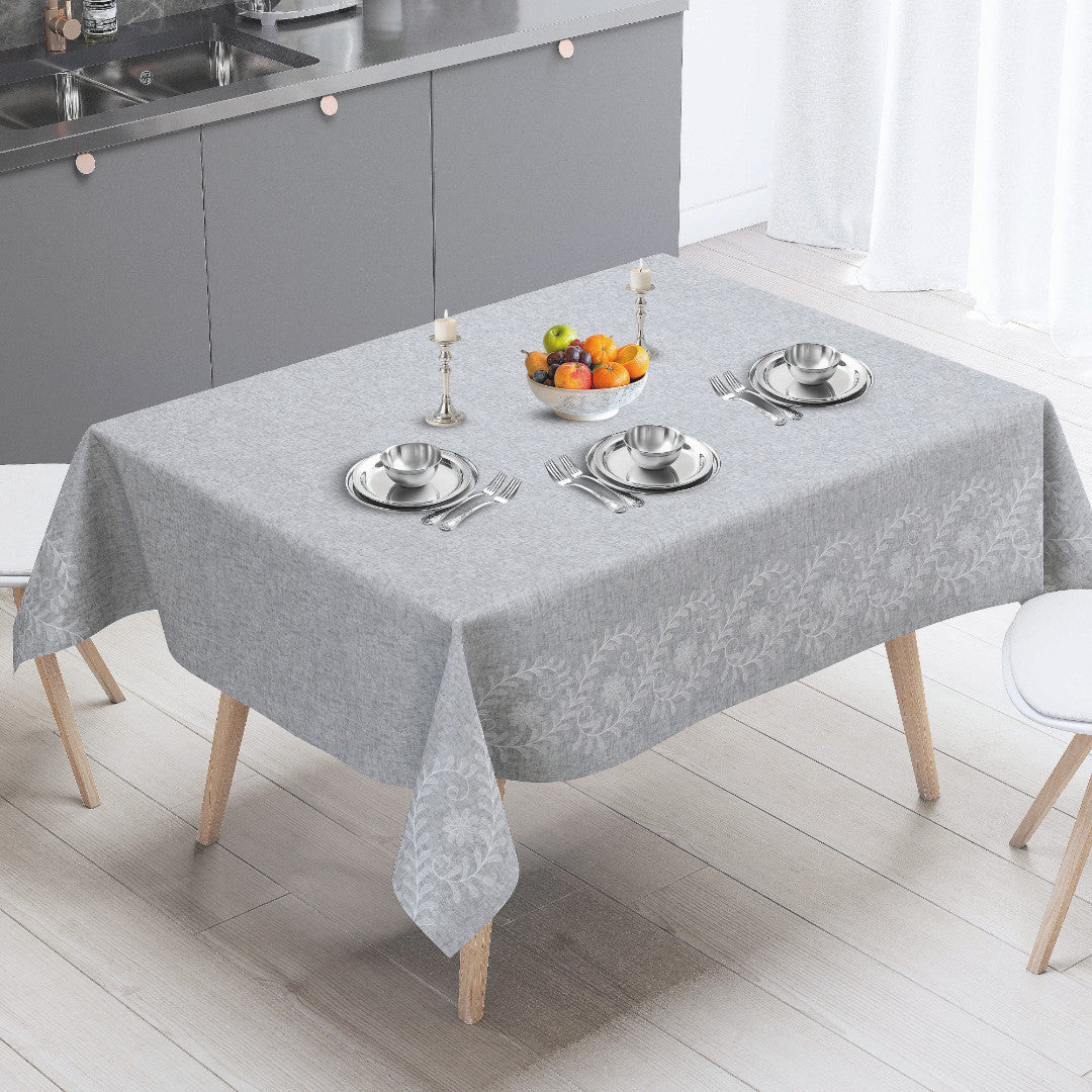 Silva Grå – grå vaxduk med elegant ornamentbård miljö