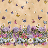 Sommaräng Beige – vaxduk med blommor och fjärilar mönster