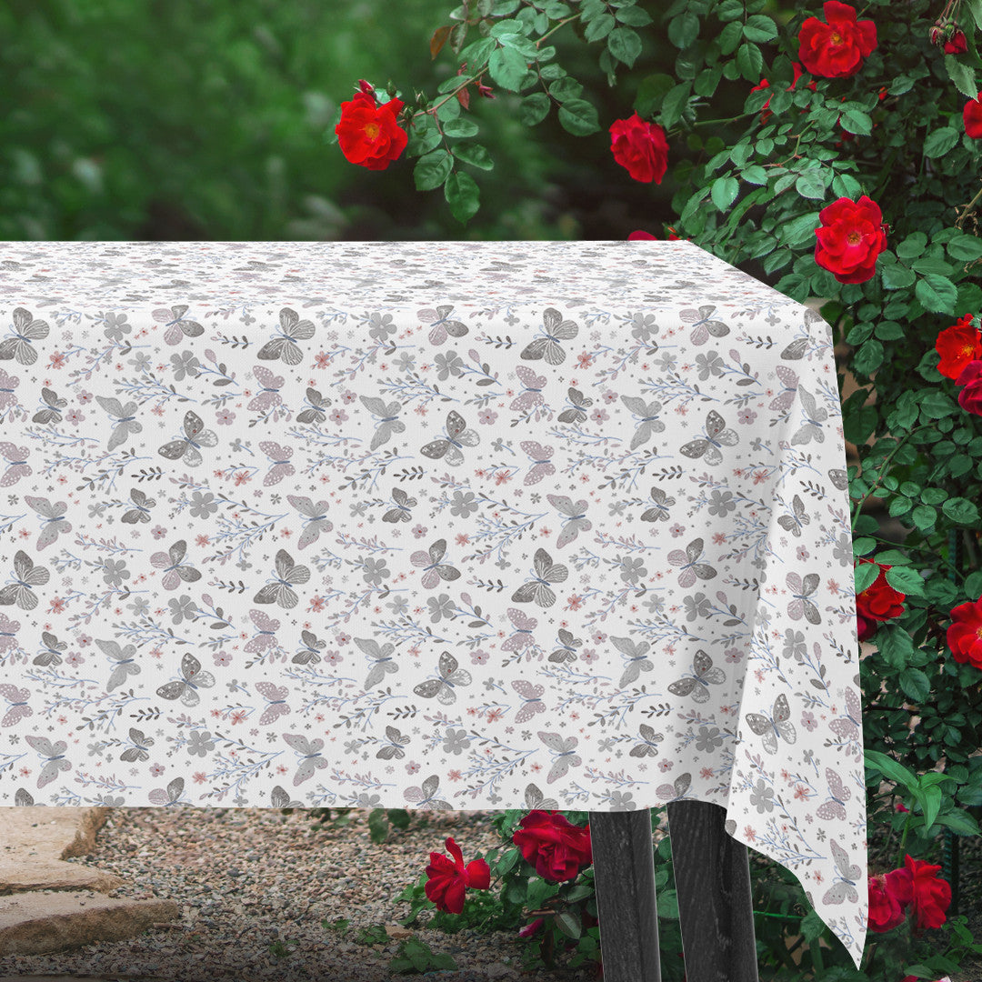 Sommarfamn Grå – vaxduk med fjärilar och blommor
