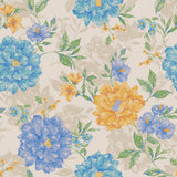 Sommarflora Beige – Vaxduk med blå och gyllene blommor, mönster