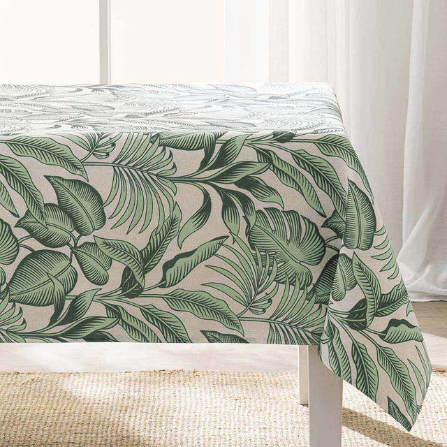 Stilys Sauge – Tygduk i linnelook med botaniskt bladmönster – 140 x 240 cm