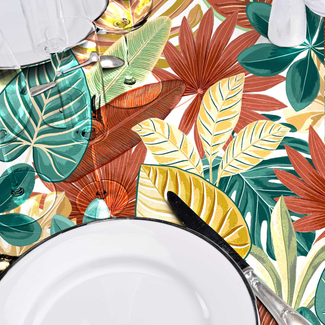 Textilia Ardenia - Vaxduk med dekorativt bladmönster, närbild