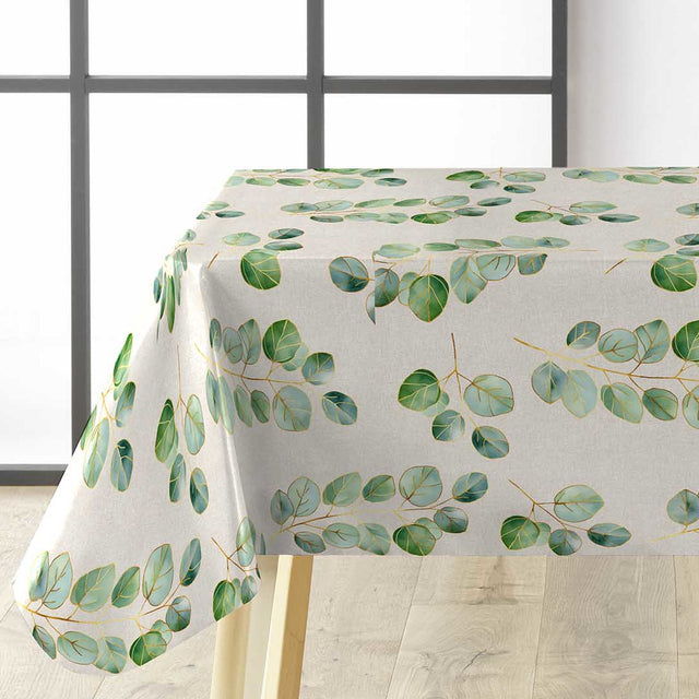 Textilia Glitter Eucalyptus – Vaxduk i linnelook med guld¬effekt