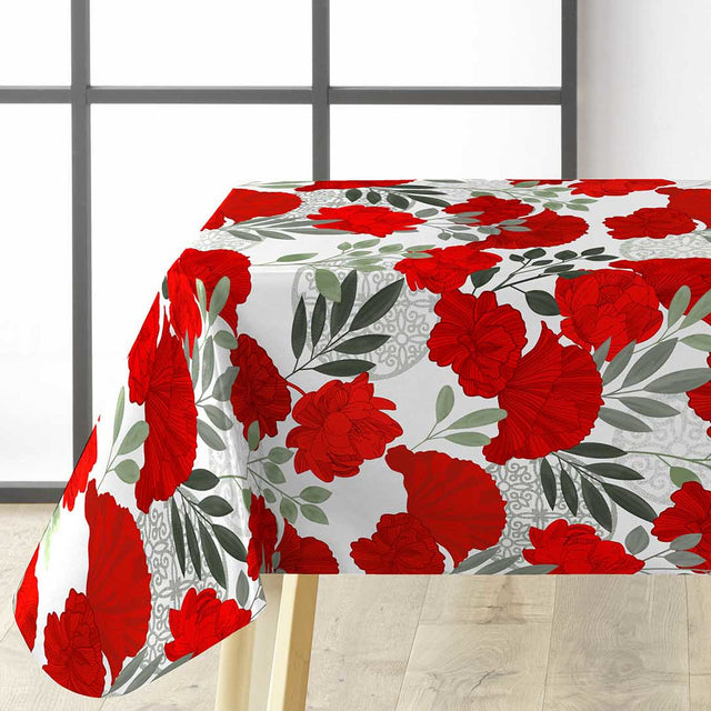 Textilia Occitanie - Fantastisk vaxduk med röda blommor, hörn