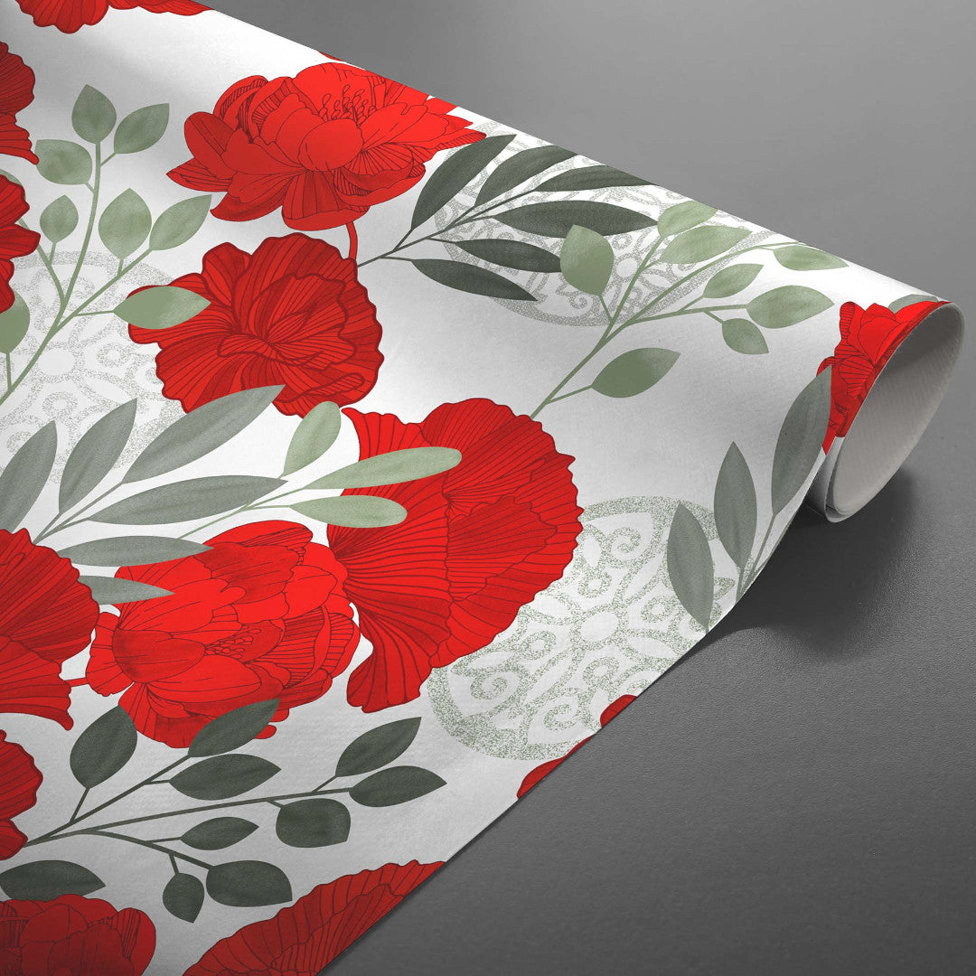 Textilia Occitanie - Fantastisk vaxduk med röda blommor, rulle