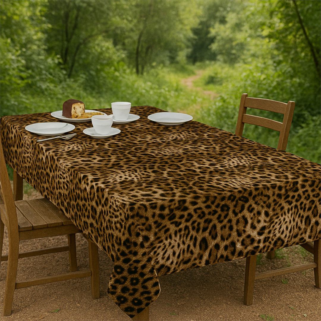 Leopard Luxe Vaxduk – Exotisk dukning med djurprint, naturlig miljö