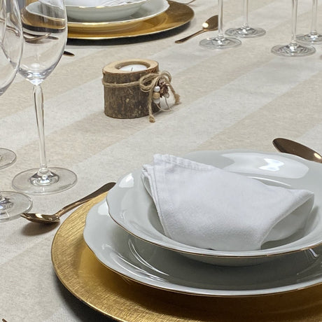 Welss Lino beige, jacquardvävd textilvaxduk 160 cm bred