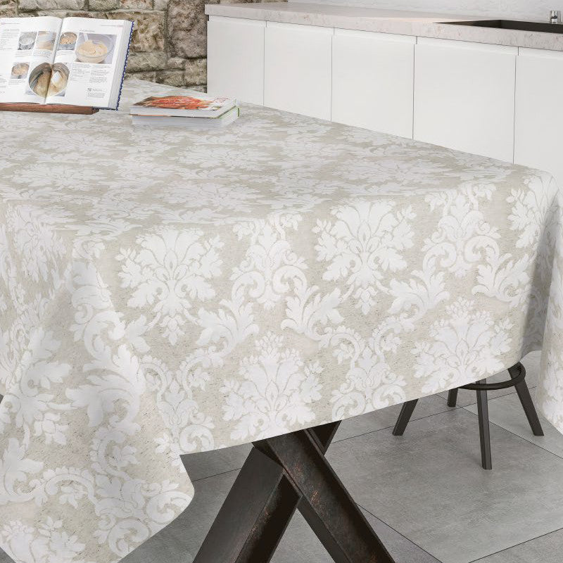 Bury Lino beige, jacquardvävd textilvaxduk 180 cm