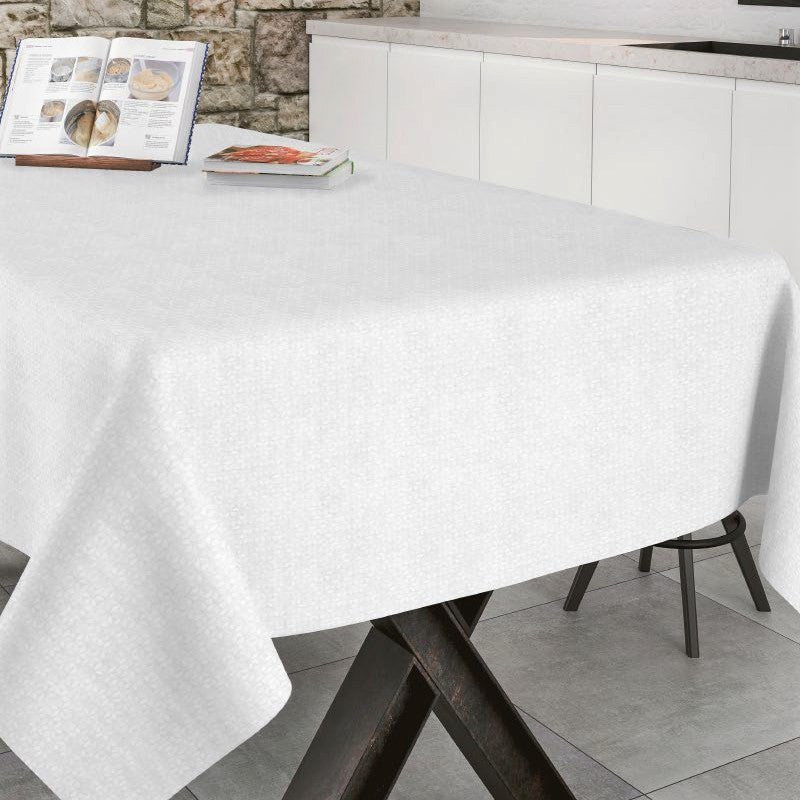 Corbaz vit, jacquardvävd textilvaxduk, 140 cm bred