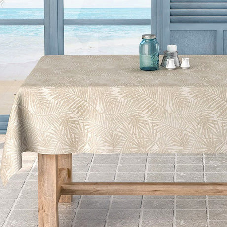 Frida Lino beige, jacquardvävd textilvaxduk med ormbunkar, 140 cm bred