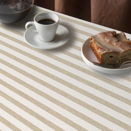 Aria Beige/offwhite - rund vaxduk med resår, mönster