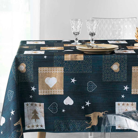Augustin Blue - Julbordsduk med fläckskydd, 150 x 300 cm