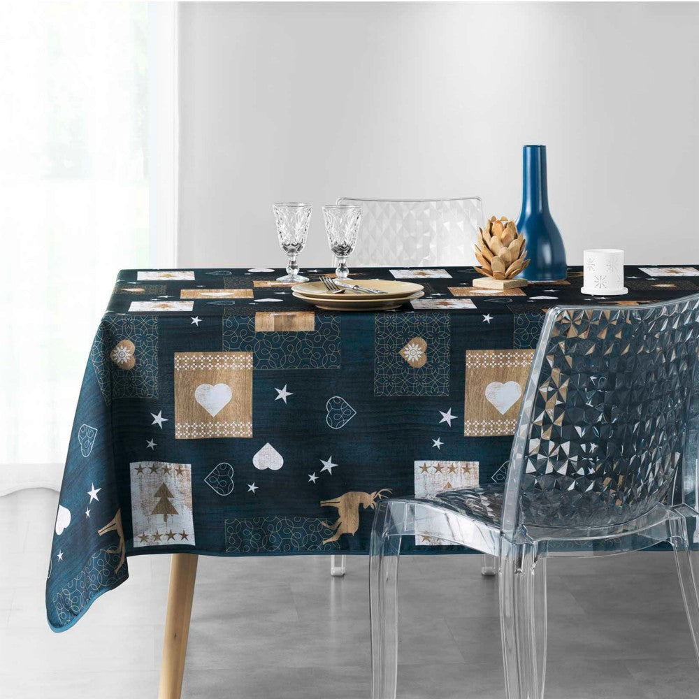 Augustin Blue - Julbordsduk med fläckskydd, 150 x 300 cm