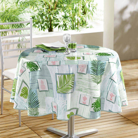 Bahia - Rund vaxduk med gröna blad, Ø 160 cm