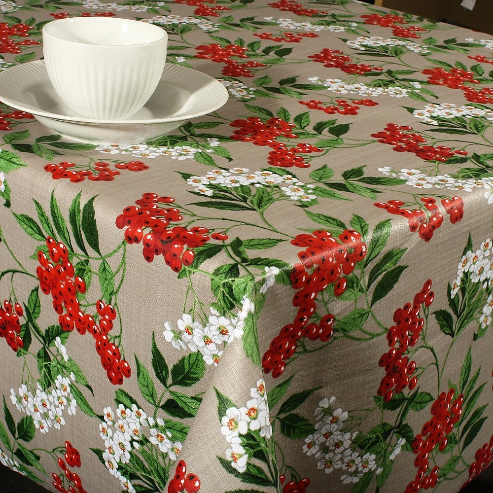 Baies - Textilvaxduk med bär och blommor 155 cm bred