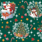 Nalles Jul Mörk Grön - Julvaxduk med Nalle, Tomten . Närbildoch  snögubben