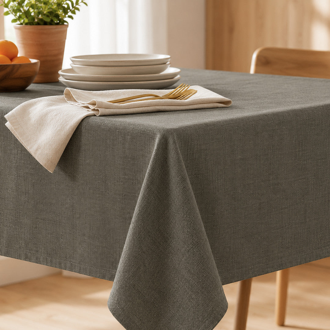 Basic Linen Antracit - Linnelook textilvaxduk med akrylatbeläggning