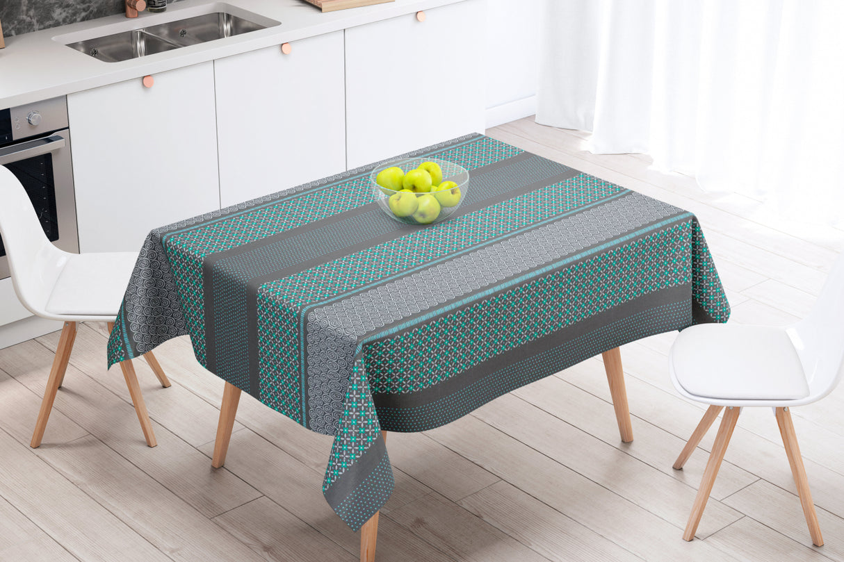 Belem Turkis - Textilvaxduk med fina utsmyckade mönster - 155 cm bred
