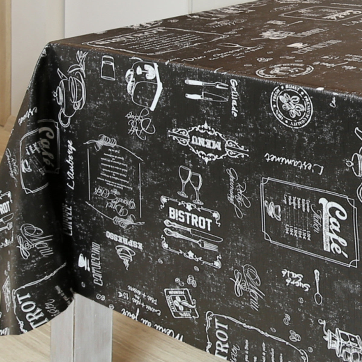 Bistro Svart, rund vaxduk med resår