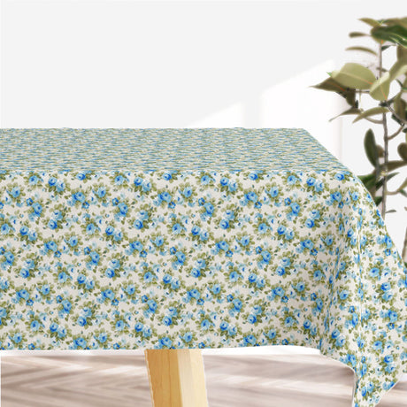 Blue Roses - Ljus textilvaxduk med blå rosor