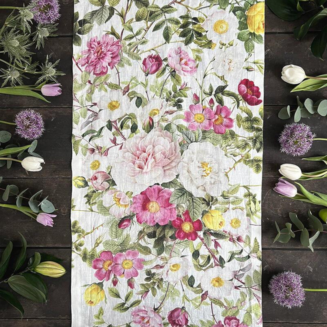 Bordslöpare i linne Rose Flower Garden – Jim Lyngvild